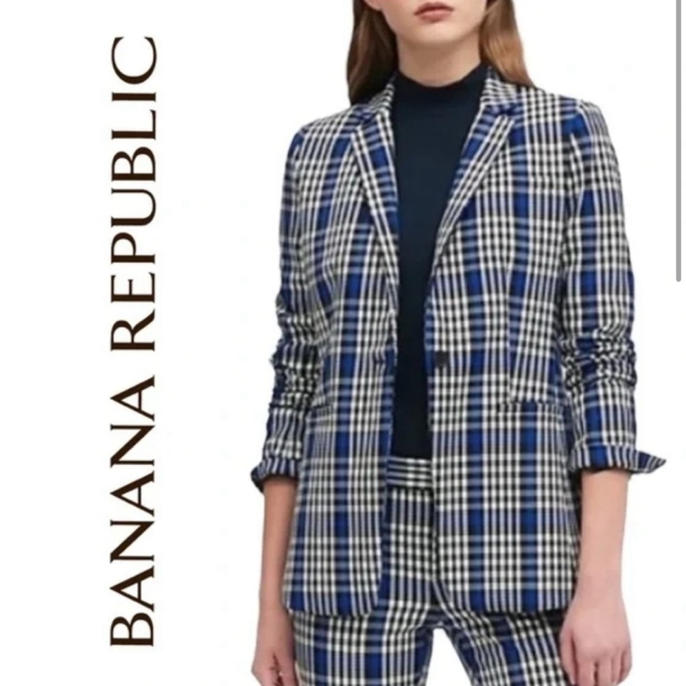 NWOT Banana Republic Blue Long Checkered Blazer excellent condition